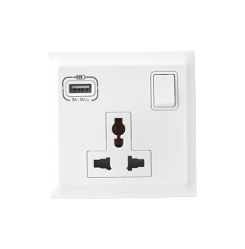 Allzy - Combo 6A Multistandard Switched Socket with USB Charger 3100Ma Type A,1 Gang